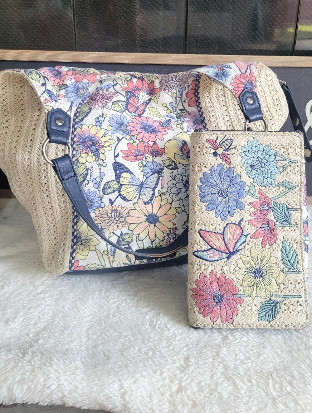 SAKROOTS Roma Straw Shoulder Bag & Wallet